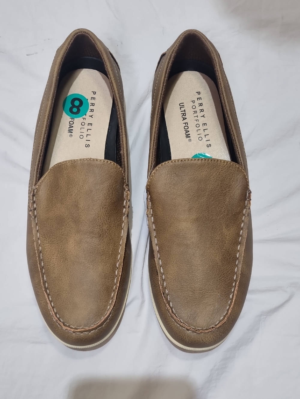 Perry Ellis Tan Slip-On Loafers with Contrast Stitching